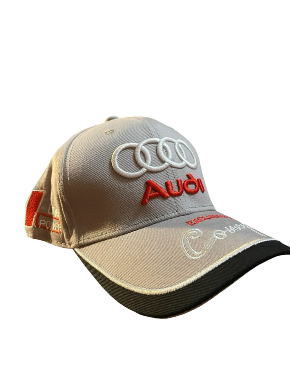 Audi Embroidered Logo Baseball Cap in Light Gray with Red Accents